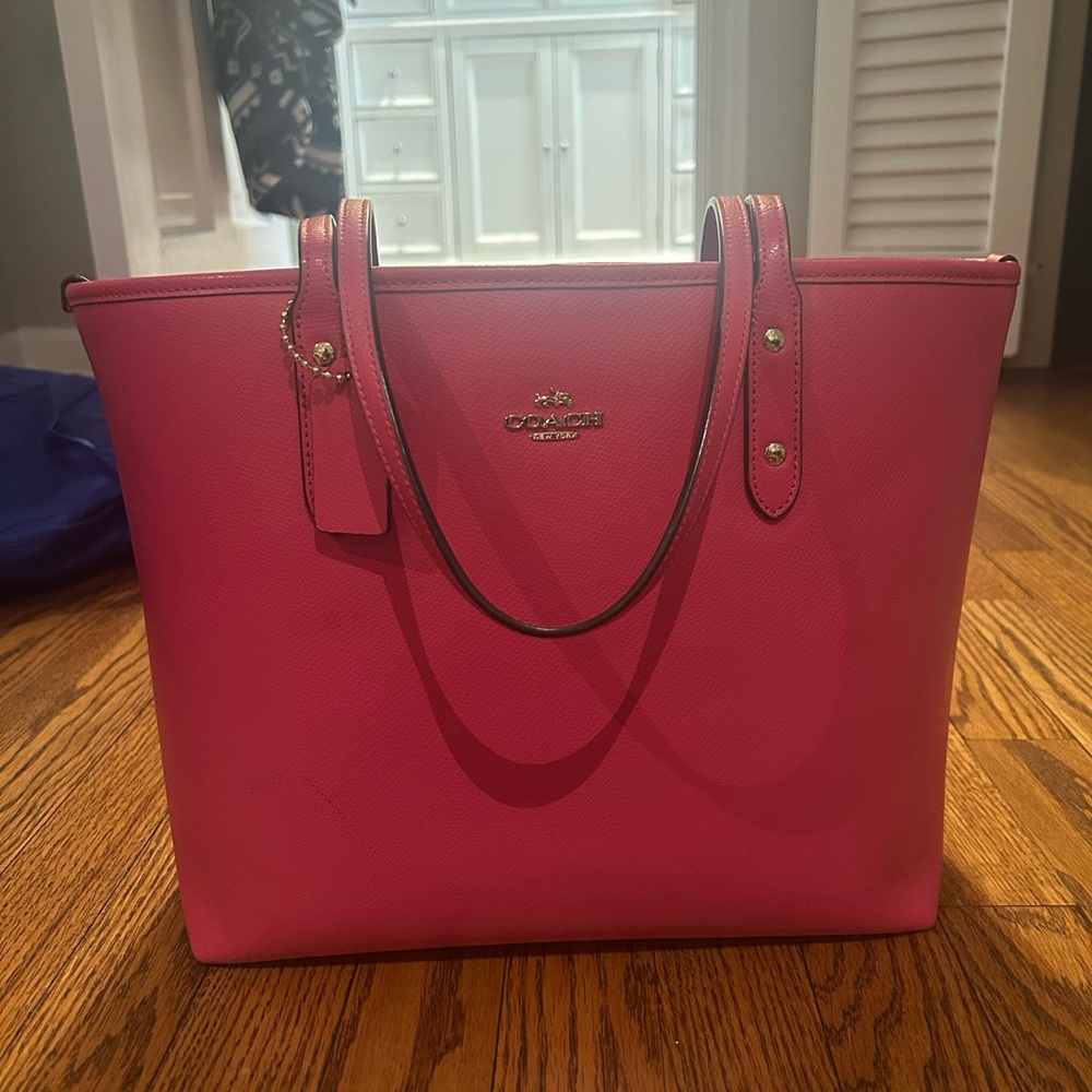 Coach Pink Pebbled Leather Tote with Double Handles